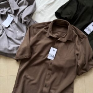 Men's Textured Waffle Short-Sleeve Shirt (Brown)