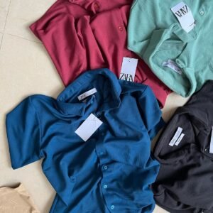 Textured Short-Sleeve Button-Up Shirt
